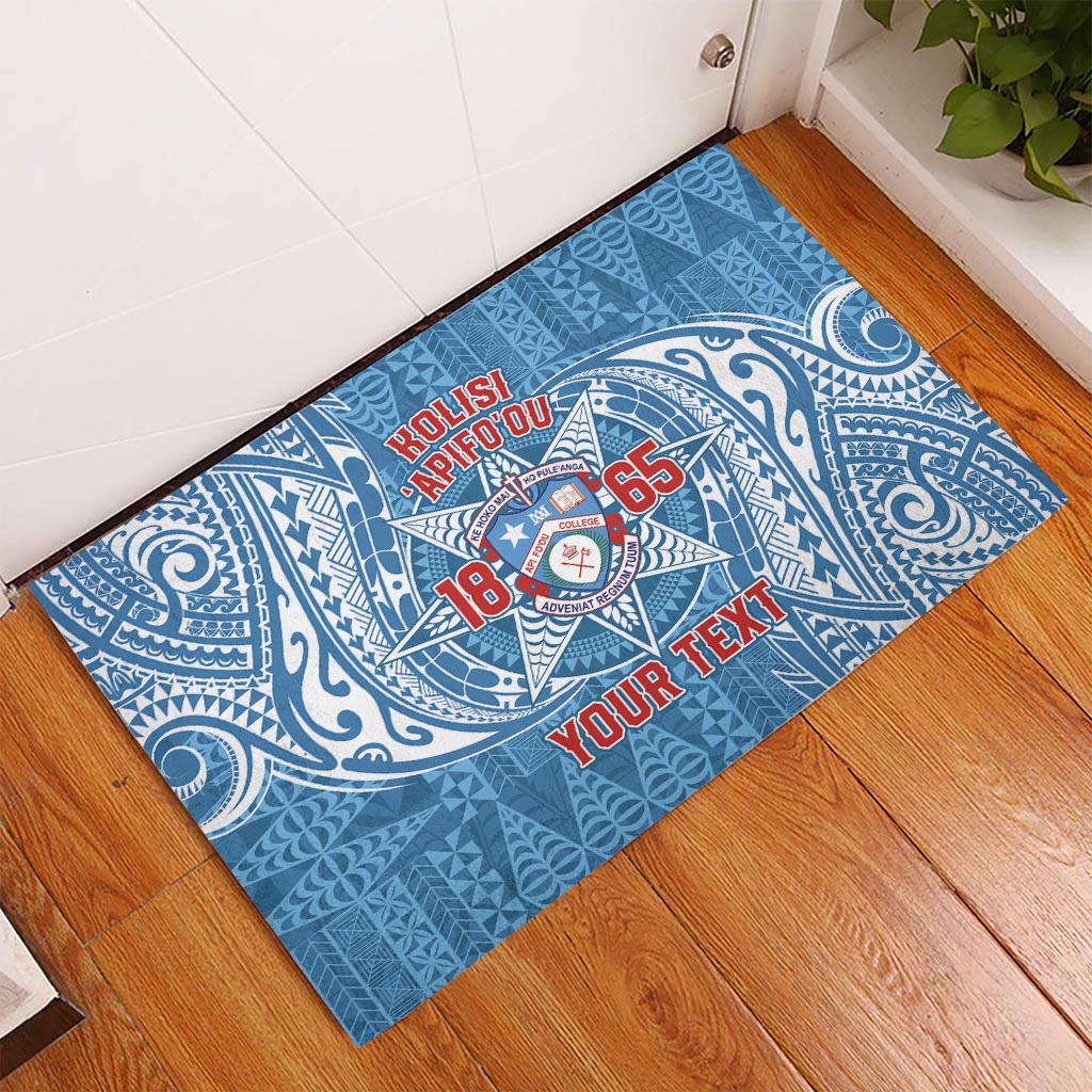 Personalised Tonga Apifo'ou College Rubber Doormat Since 1865 Special Kupesi Pattern LT9 Blue - Polynesian Pride
