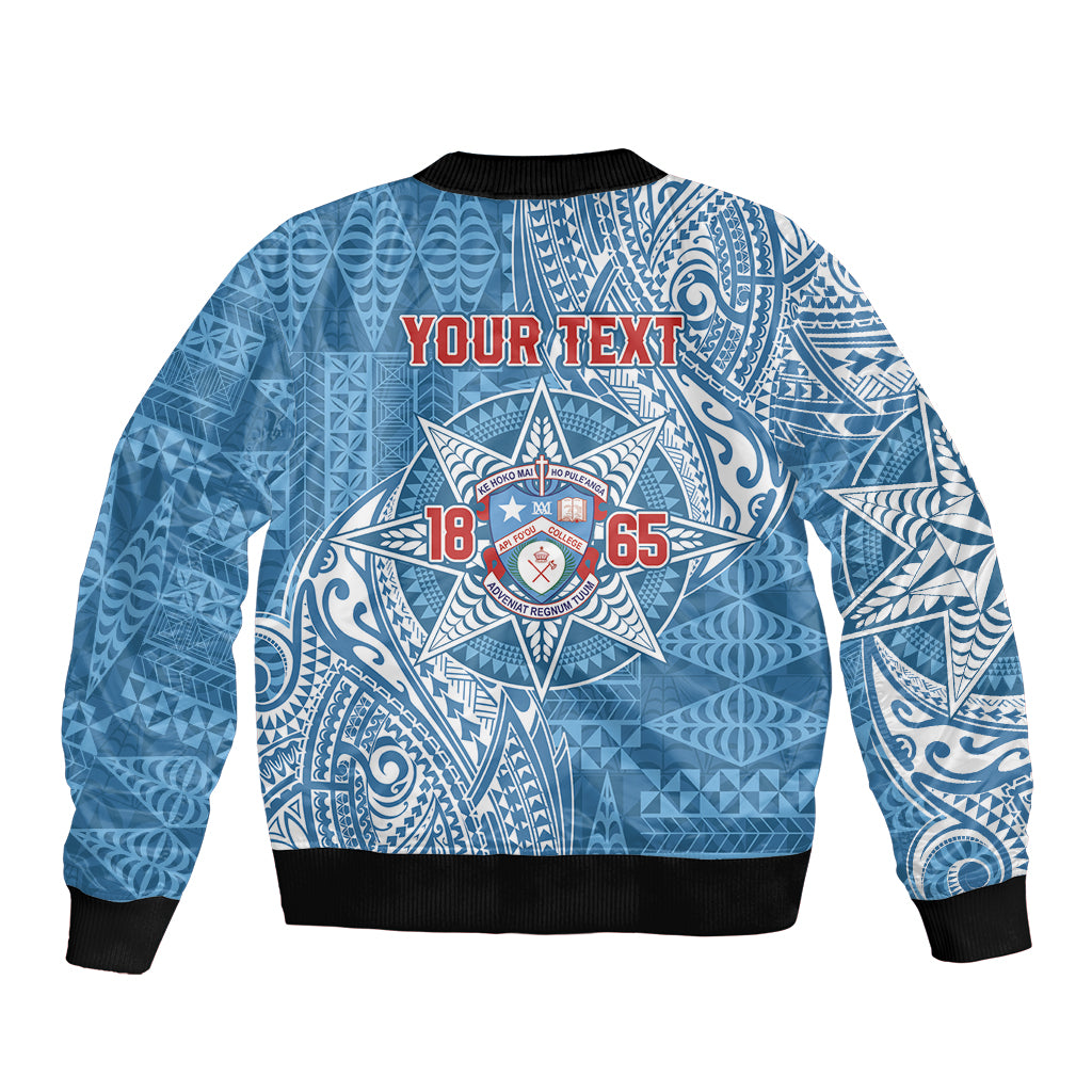 Personalised Tonga Apifo'ou College Sleeve Zip Bomber Jacket Since 1865 Special Kupesi Pattern LT9 - Polynesian Pride