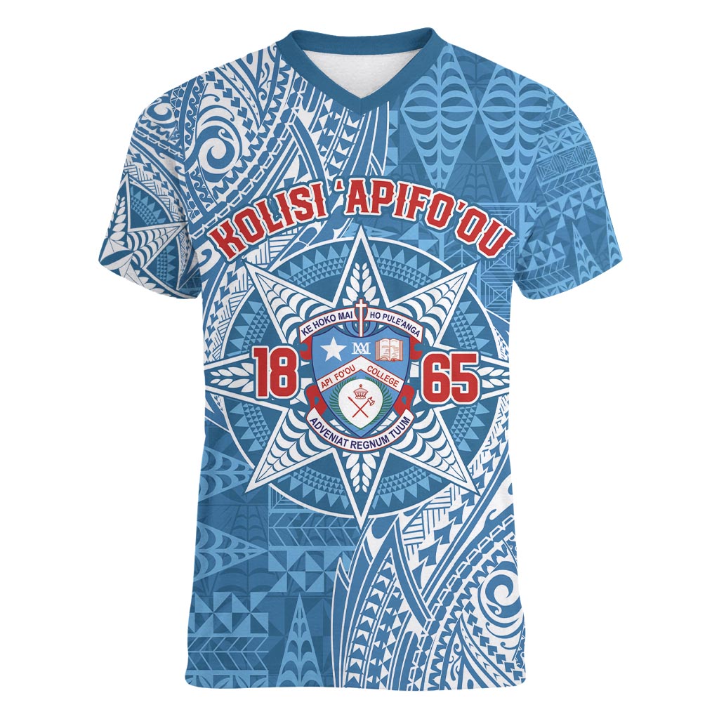 Personalised Tonga Apifo'ou College Women V-Neck T-Shirt Since 1865 Special Kupesi Pattern