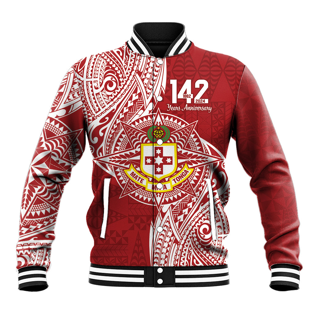 Personalised Kolisi Tonga Atele 142nd Anniversary Baseball Jacket Special Kupesi Pattern LT9 Unisex White - Polynesian Pride