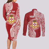 Personalised Kolisi Tonga Atele 142nd Anniversary Couples Matching Long Sleeve Bodycon Dress and Long Sleeve Button Shirt Special Kupesi Pattern LT9 - Polynesian Pride