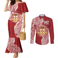 Personalised Kolisi Tonga Atele 142nd Anniversary Couples Matching Mermaid Dress and Long Sleeve Button Shirt Special Kupesi Pattern LT9 White - Polynesian Pride
