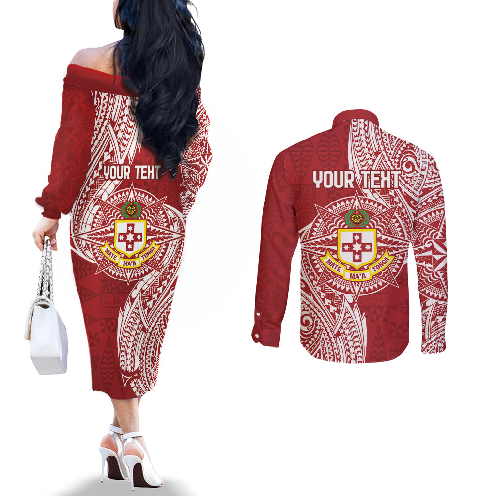 Personalised Kolisi Tonga Atele 142nd Anniversary Couples Matching Off The Shoulder Long Sleeve Dress and Long Sleeve Button Shirt Special Kupesi Pattern LT9 - Polynesian Pride