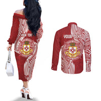 Personalised Kolisi Tonga Atele 142nd Anniversary Couples Matching Off The Shoulder Long Sleeve Dress and Long Sleeve Button Shirt Special Kupesi Pattern LT9 - Polynesian Pride