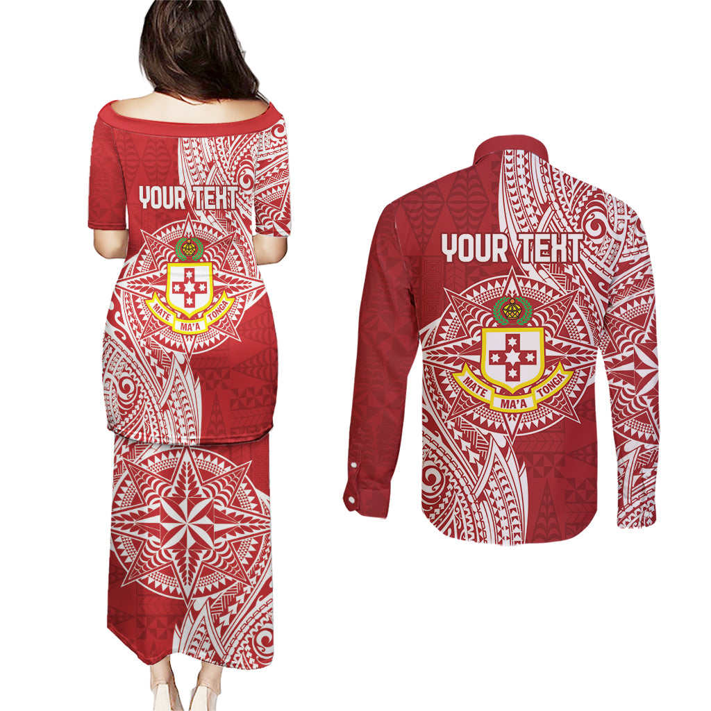 Personalised Kolisi Tonga Atele 142nd Anniversary Couples Matching Puletasi and Long Sleeve Button Shirt Special Kupesi Pattern LT9 - Polynesian Pride