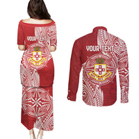 Personalised Kolisi Tonga Atele 142nd Anniversary Couples Matching Puletasi and Long Sleeve Button Shirt Special Kupesi Pattern LT9 - Polynesian Pride