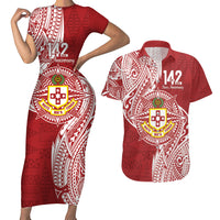 Personalised Kolisi Tonga Atele 142nd Anniversary Couples Matching Short Sleeve Bodycon Dress and Hawaiian Shirt Special Kupesi Pattern LT9 White - Polynesian Pride