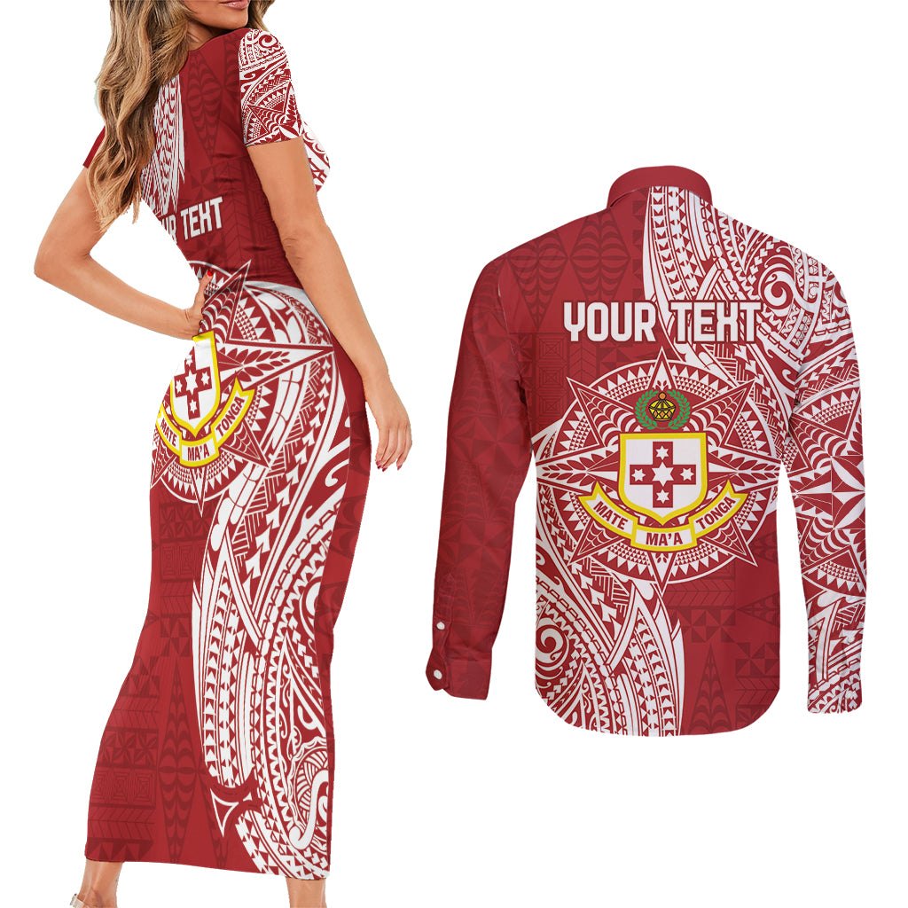 Personalised Kolisi Tonga Atele 142nd Anniversary Couples Matching Short Sleeve Bodycon Dress and Long Sleeve Button Shirt Special Kupesi Pattern LT9 - Polynesian Pride