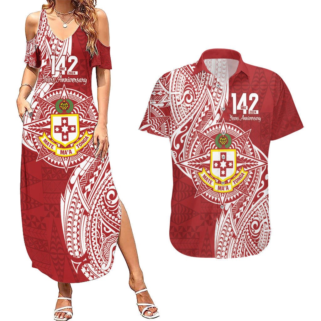 Personalised Kolisi Tonga Atele 142nd Anniversary Couples Matching Summer Maxi Dress and Hawaiian Shirt Special Kupesi Pattern LT9 White - Polynesian Pride