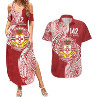 Personalised Kolisi Tonga Atele 142nd Anniversary Couples Matching Summer Maxi Dress and Hawaiian Shirt Special Kupesi Pattern LT9 White - Polynesian Pride