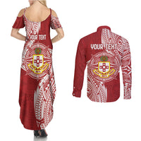 Personalised Kolisi Tonga Atele 142nd Anniversary Couples Matching Summer Maxi Dress and Long Sleeve Button Shirt Special Kupesi Pattern LT9 - Polynesian Pride