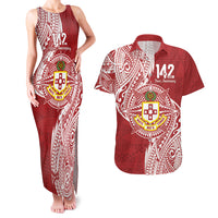 Personalised Kolisi Tonga Atele 142nd Anniversary Couples Matching Tank Maxi Dress and Hawaiian Shirt Special Kupesi Pattern LT9 White - Polynesian Pride