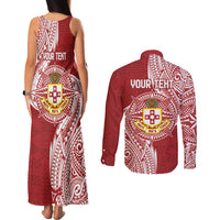 Personalised Kolisi Tonga Atele 142nd Anniversary Couples Matching Tank Maxi Dress and Long Sleeve Button Shirt Special Kupesi Pattern LT9 - Polynesian Pride