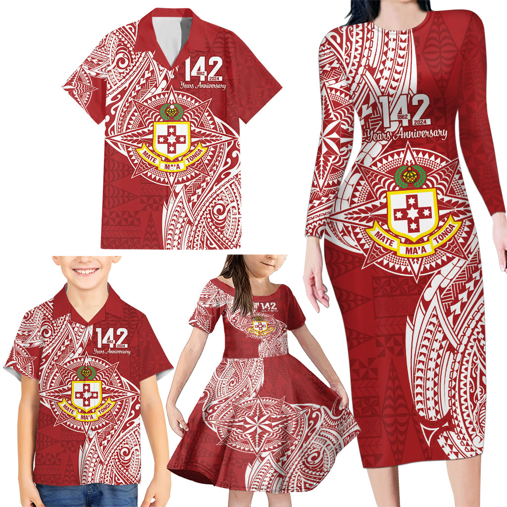 Personalised Kolisi Tonga Atele 142nd Anniversary Family Matching Long Sleeve Bodycon Dress and Hawaiian Shirt Special Kupesi Pattern LT9 - Polynesian Pride