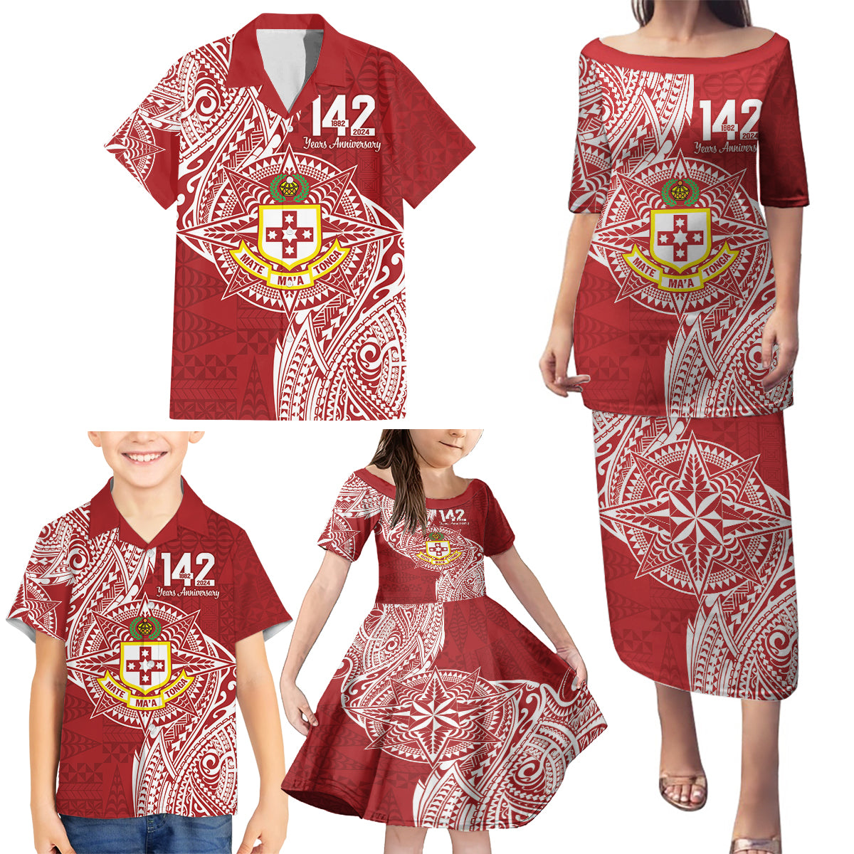 Personalised Kolisi Tonga Atele 142nd Anniversary Family Matching Puletasi and Hawaiian Shirt Special Kupesi Pattern LT9 - Polynesian Pride