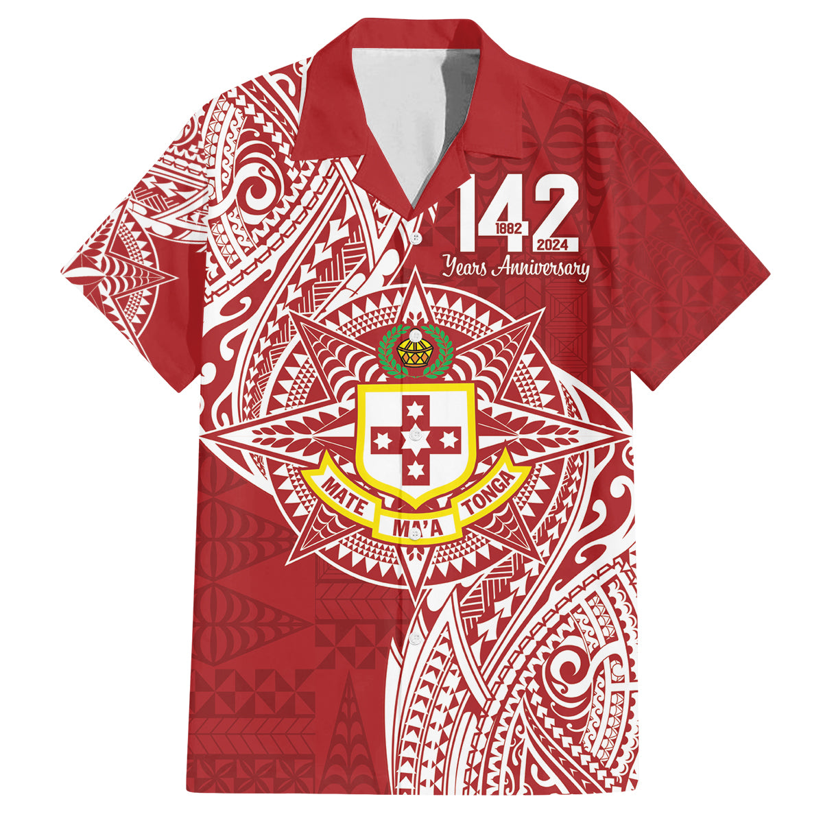 Personalised Kolisi Tonga Atele 142nd Anniversary Family Matching Puletasi and Hawaiian Shirt Special Kupesi Pattern LT9 Dad's Shirt - Short Sleeve White - Polynesian Pride