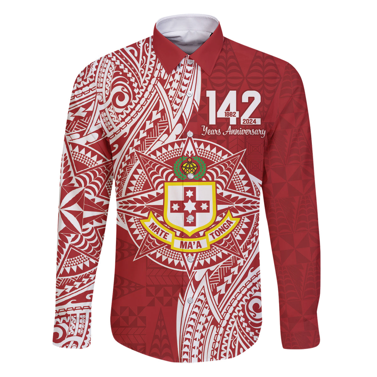 Personalised Kolisi Tonga Atele 142nd Anniversary Family Matching Puletasi and Hawaiian Shirt Special Kupesi Pattern LT9 Dad's Shirt - Long Sleeve White - Polynesian Pride