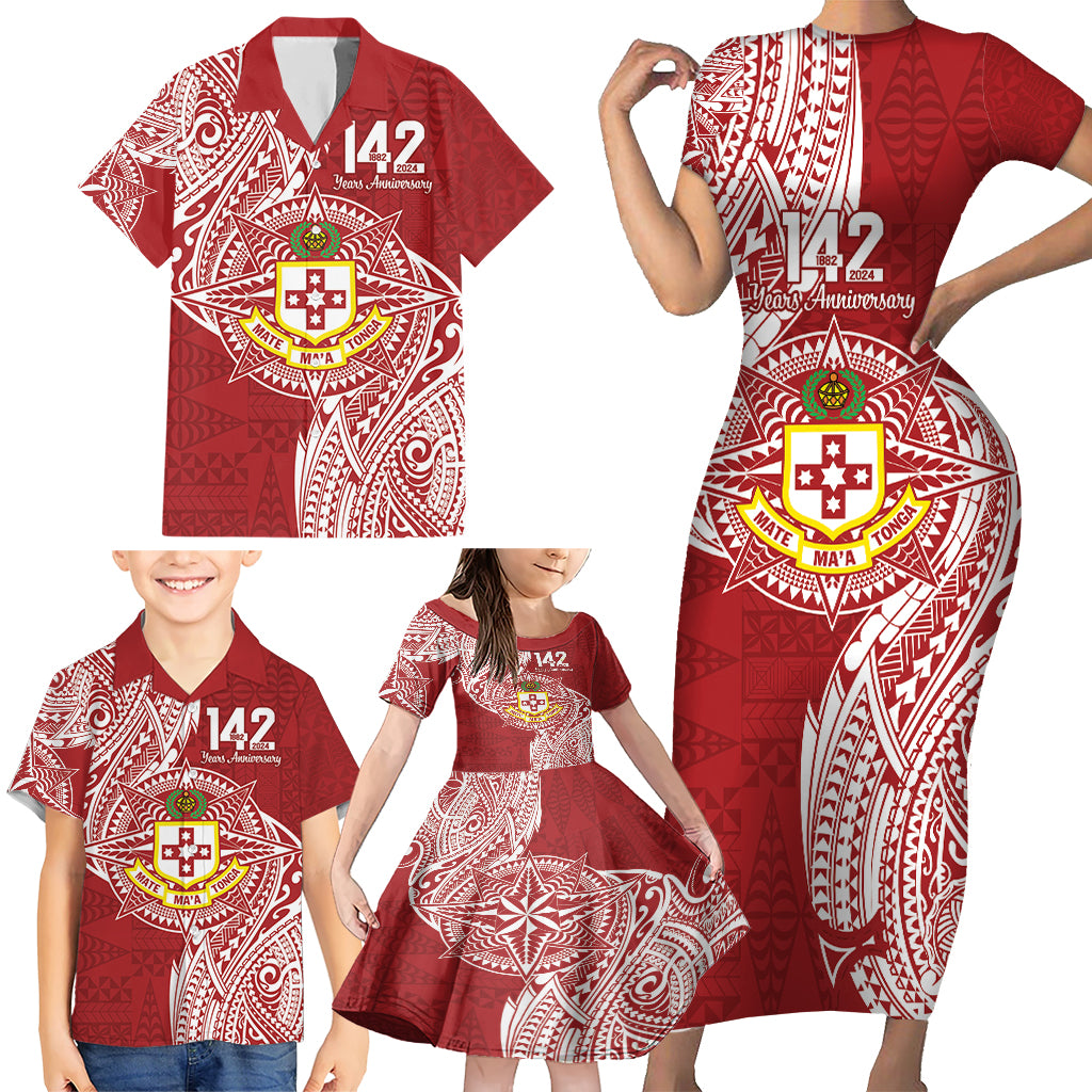 Personalised Kolisi Tonga Atele 142nd Anniversary Family Matching Short Sleeve Bodycon Dress and Hawaiian Shirt Special Kupesi Pattern LT9 - Polynesian Pride