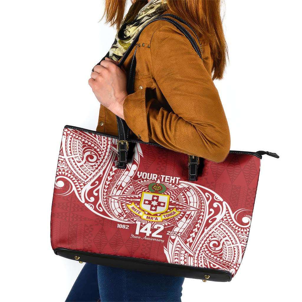 Personalised Kolisi Tonga Atele 142nd Anniversary Leather Tote Bag Special Kupesi Pattern LT9 White - Polynesian Pride