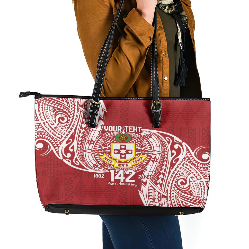 Personalised Kolisi Tonga Atele 142nd Anniversary Leather Tote Bag Special Kupesi Pattern LT9 - Polynesian Pride