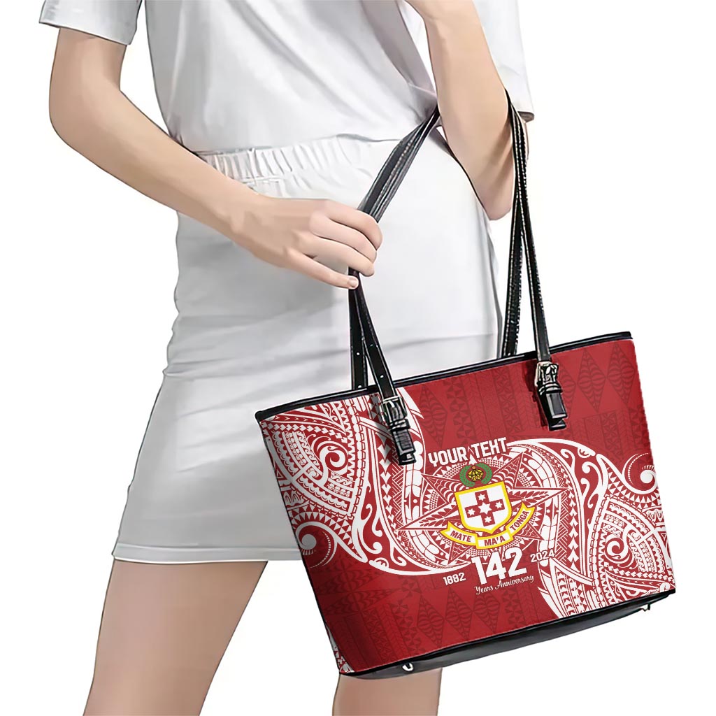 Personalised Kolisi Tonga Atele 142nd Anniversary Leather Tote Bag Special Kupesi Pattern LT9 - Polynesian Pride