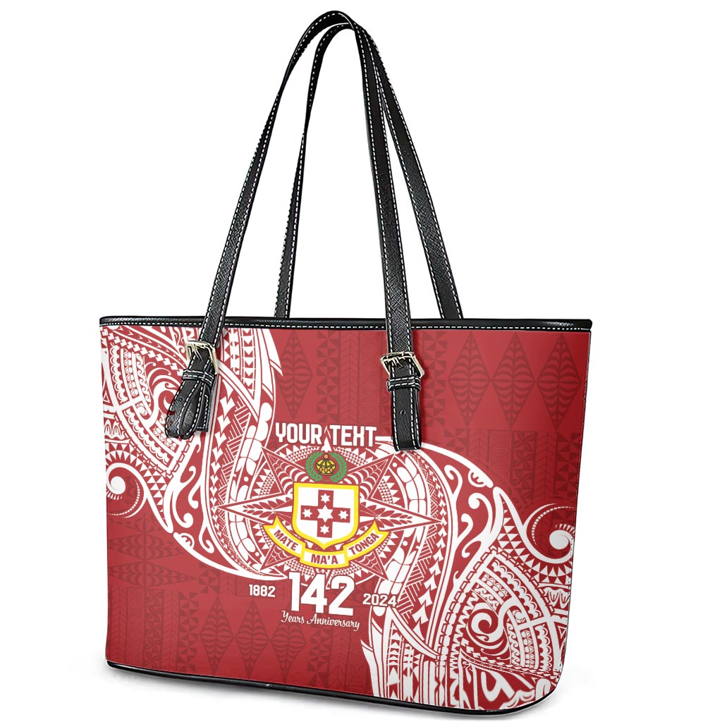 Personalised Kolisi Tonga Atele 142nd Anniversary Leather Tote Bag Special Kupesi Pattern LT9 - Polynesian Pride