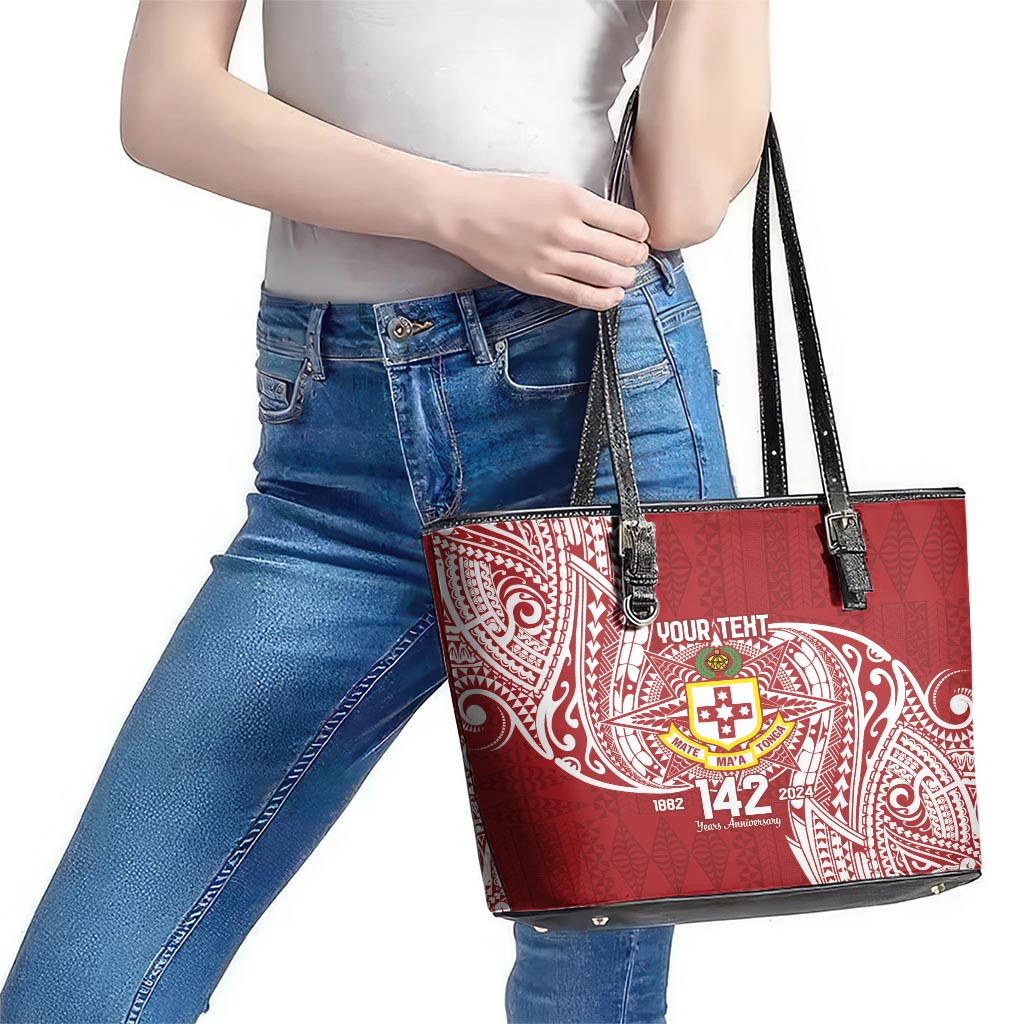 Personalised Kolisi Tonga Atele 142nd Anniversary Leather Tote Bag Special Kupesi Pattern LT9 - Polynesian Pride