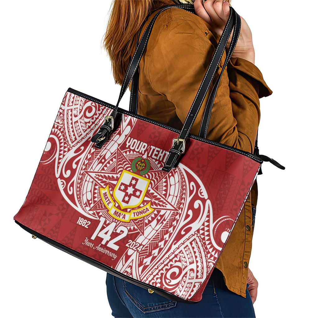 Personalised Kolisi Tonga Atele 142nd Anniversary Leather Tote Bag Special Kupesi Pattern LT9 - Polynesian Pride