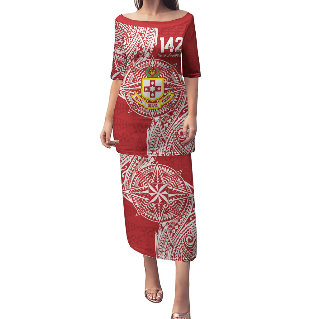 Personalised Kolisi Tonga Atele 142nd Anniversary Puletasi Special Kupesi Pattern LT9 Long Dress White - Polynesian Pride