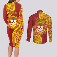 Personalised Kolisi Tonga Atele Couples Matching Long Sleeve Bodycon Dress and Long Sleeve Button Shirt Since 1882 Simple Ngatu Pattern LT9 - Polynesian Pride