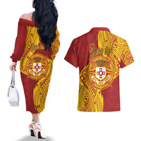 Personalised Kolisi Tonga Atele Couples Matching Off The Shoulder Long Sleeve Dress and Hawaiian Shirt Since 1882 Simple Ngatu Pattern LT9 - Polynesian Pride