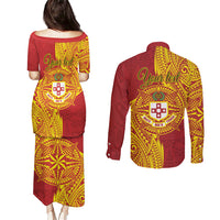 Personalised Kolisi Tonga Atele Couples Matching Puletasi and Long Sleeve Button Shirt Since 1882 Simple Ngatu Pattern LT9 - Polynesian Pride