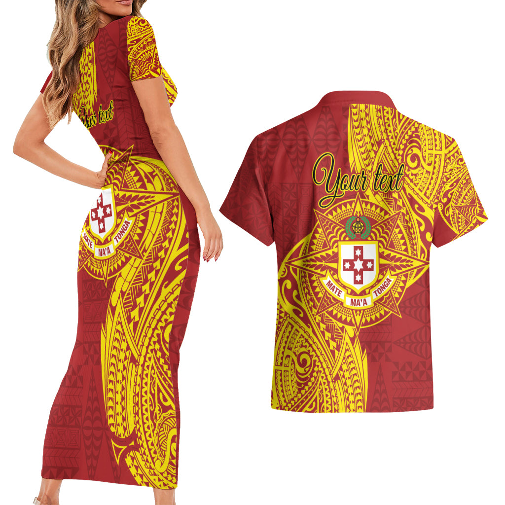 Personalised Kolisi Tonga Atele Couples Matching Short Sleeve Bodycon Dress and Hawaiian Shirt Since 1882 Simple Ngatu Pattern LT9 - Polynesian Pride