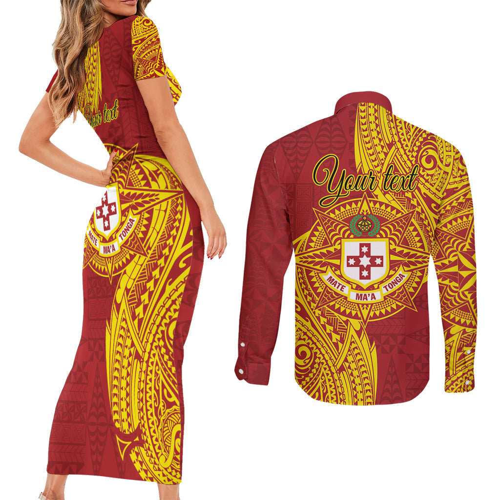 Personalised Kolisi Tonga Atele Couples Matching Short Sleeve Bodycon Dress and Long Sleeve Button Shirt Since 1882 Simple Ngatu Pattern LT9 - Polynesian Pride