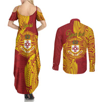 Personalised Kolisi Tonga Atele Couples Matching Summer Maxi Dress and Long Sleeve Button Shirt Since 1882 Simple Ngatu Pattern LT9 - Polynesian Pride