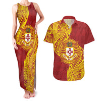 Personalised Kolisi Tonga Atele Couples Matching Tank Maxi Dress and Hawaiian Shirt Since 1882 Simple Ngatu Pattern LT9 Gold - Polynesian Pride