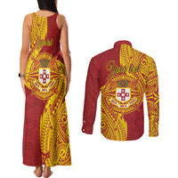 Personalised Kolisi Tonga Atele Couples Matching Tank Maxi Dress and Long Sleeve Button Shirt Since 1882 Simple Ngatu Pattern LT9 - Polynesian Pride