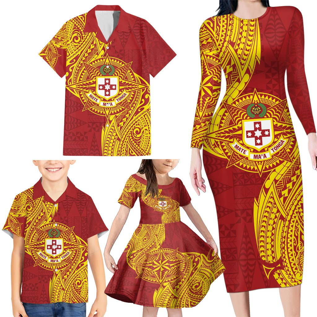 Personalised Kolisi Tonga Atele Family Matching Long Sleeve Bodycon Dress and Hawaiian Shirt Since 1882 Simple Ngatu Pattern LT9 - Polynesian Pride