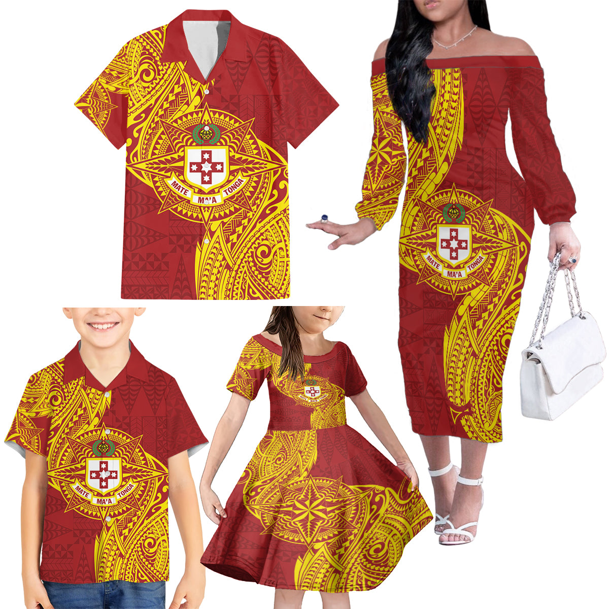 Personalised Kolisi Tonga Atele Family Matching Off The Shoulder Long Sleeve Dress and Hawaiian Shirt Since 1882 Simple Ngatu Pattern LT9 - Polynesian Pride