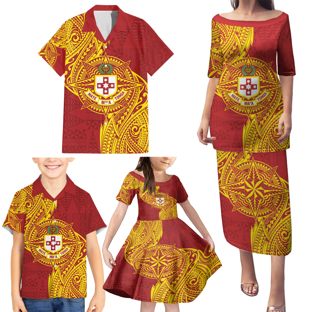 Personalised Kolisi Tonga Atele Family Matching Puletasi and Hawaiian Shirt Since 1882 Simple Ngatu Pattern LT9 - Polynesian Pride