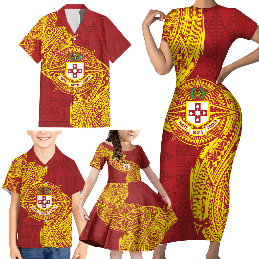 Personalised Kolisi Tonga Atele Family Matching Short Sleeve Bodycon Dress and Hawaiian Shirt Since 1882 Simple Ngatu Pattern LT9 - Polynesian Pride