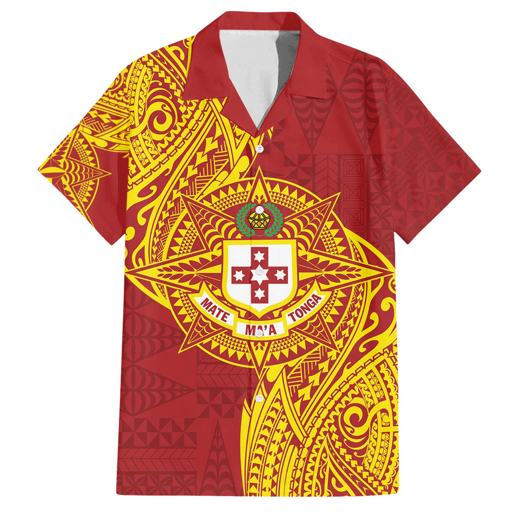 Personalised Kolisi Tonga Atele Family Matching Summer Maxi Dress and Hawaiian Shirt Since 1882 Simple Ngatu Pattern LT9 Dad's Shirt - Short Sleeve Gold - Polynesian Pride