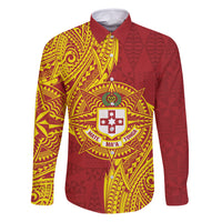 Personalised Kolisi Tonga Atele Family Matching Summer Maxi Dress and Hawaiian Shirt Since 1882 Simple Ngatu Pattern LT9 Dad's Shirt - Long Sleeve Gold - Polynesian Pride