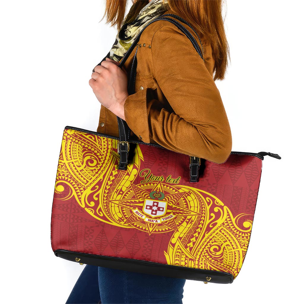 Personalised Kolisi Tonga Atele Leather Tote Bag Since 1882 Simple Ngatu Pattern LT9 Gold - Polynesian Pride