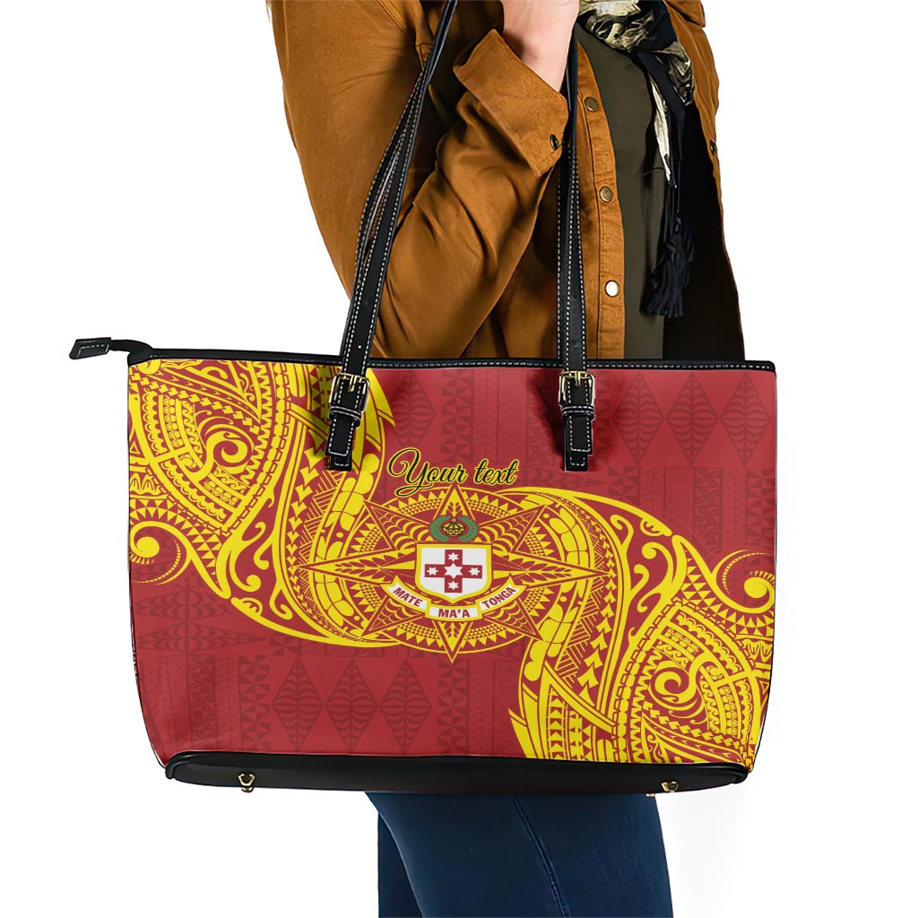 Personalised Kolisi Tonga Atele Leather Tote Bag Since 1882 Simple Ngatu Pattern LT9 - Polynesian Pride