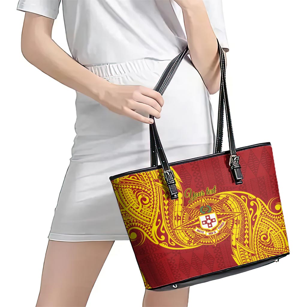 Personalised Kolisi Tonga Atele Leather Tote Bag Since 1882 Simple Ngatu Pattern LT9 - Polynesian Pride
