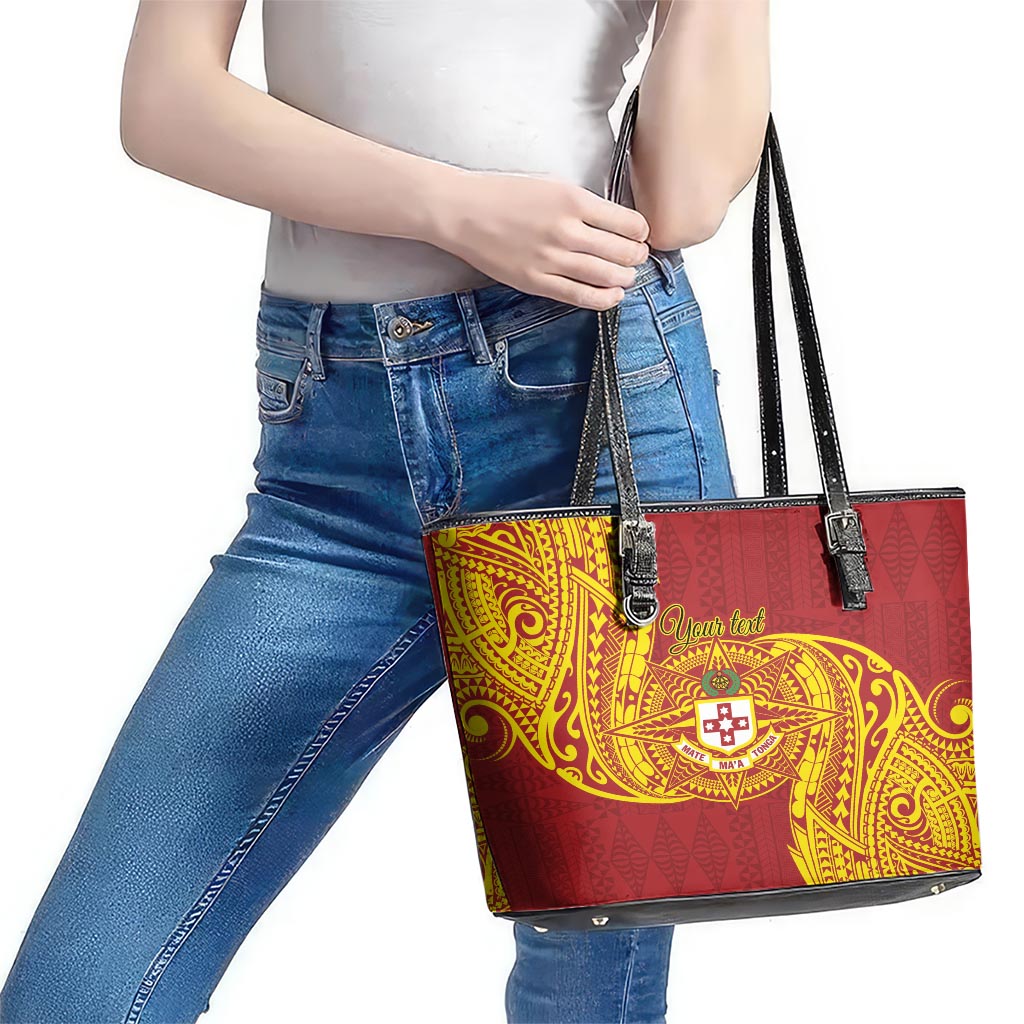 Personalised Kolisi Tonga Atele Leather Tote Bag Since 1882 Simple Ngatu Pattern LT9 - Polynesian Pride