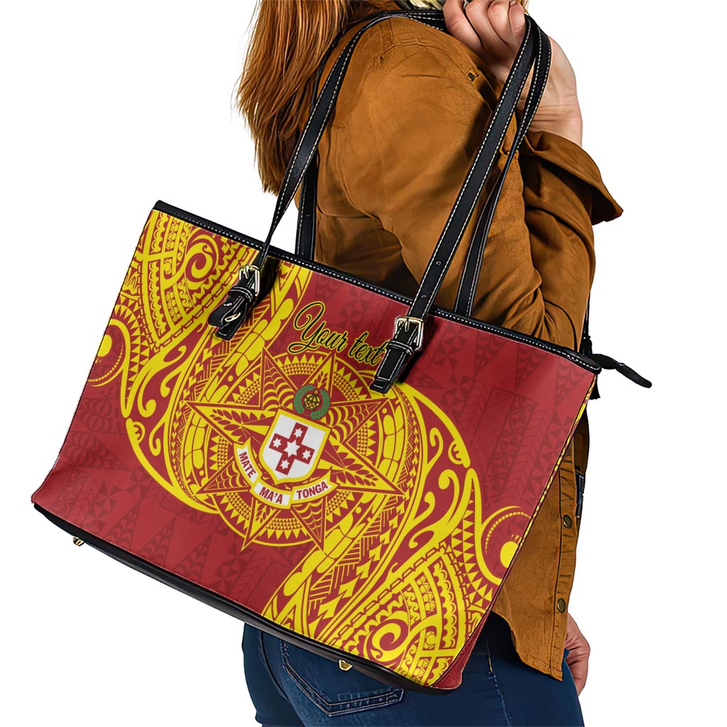 Personalised Kolisi Tonga Atele Leather Tote Bag Since 1882 Simple Ngatu Pattern LT9 - Polynesian Pride