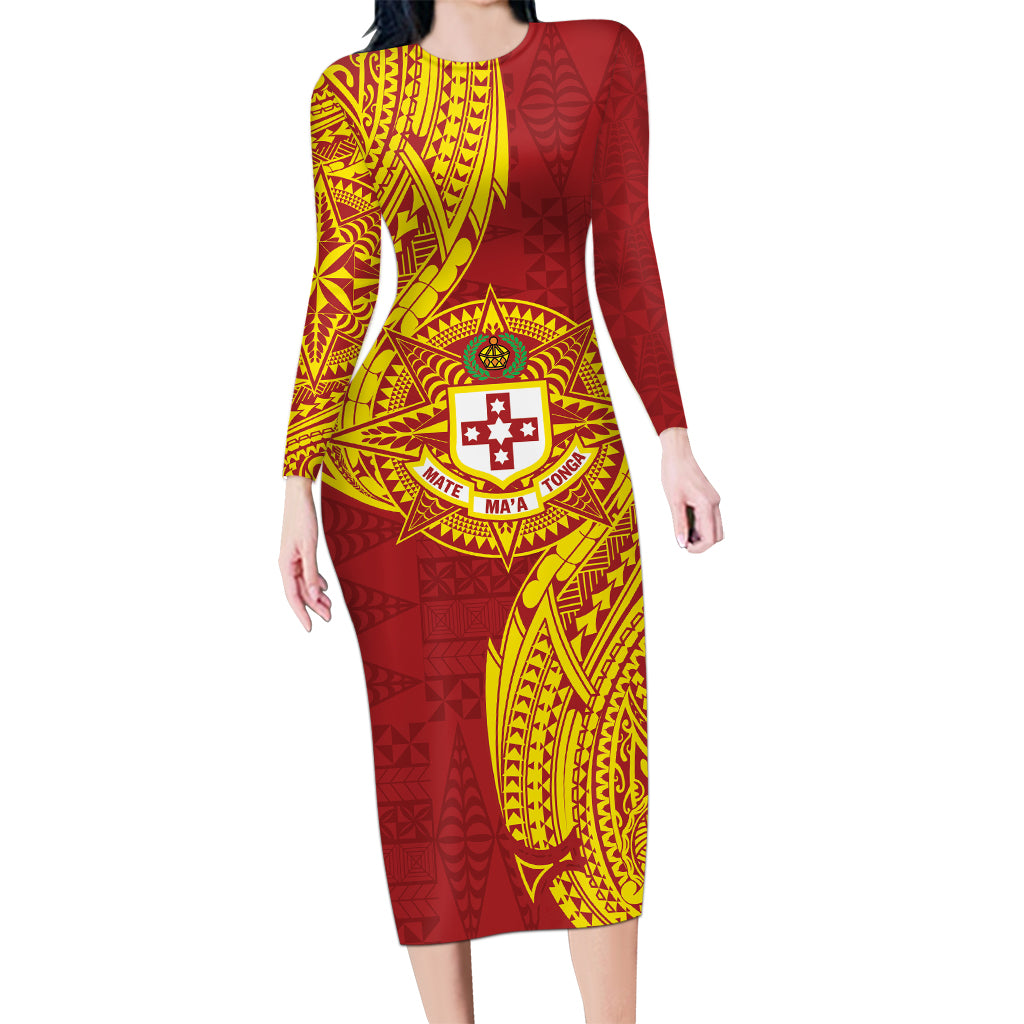 Personalised Kolisi Tonga Atele Long Sleeve Bodycon Dress Since 1882 Simple Ngatu Pattern