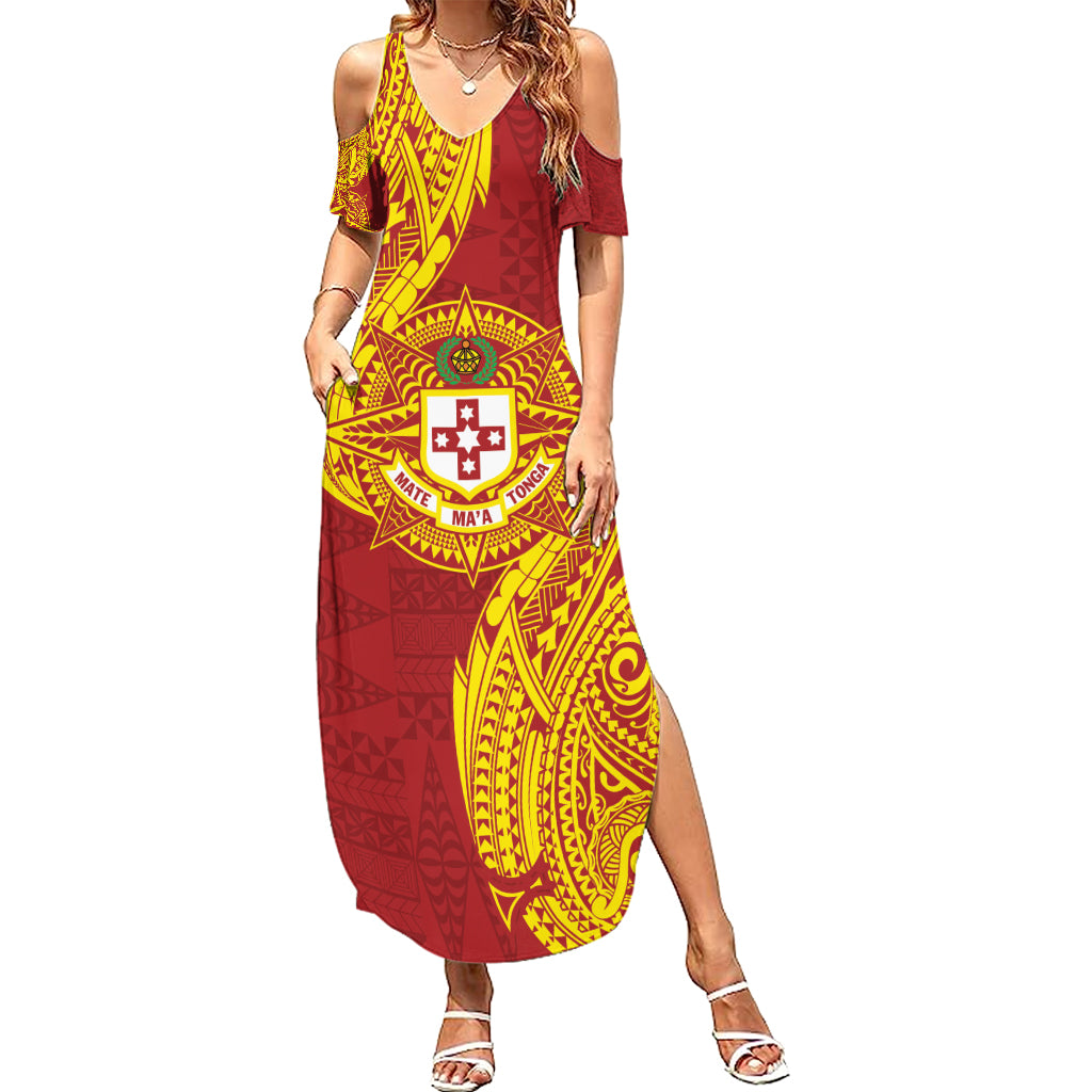 Personalised Kolisi Tonga Atele Summer Maxi Dress Since 1882 Simple Ngatu Pattern LT9 Women Gold - Polynesian Pride